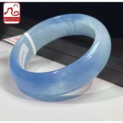 Baceda Natural.Pure Crystals of Blue Aquamarine Bangles For Women 51MM-60MM with Box And Certificate