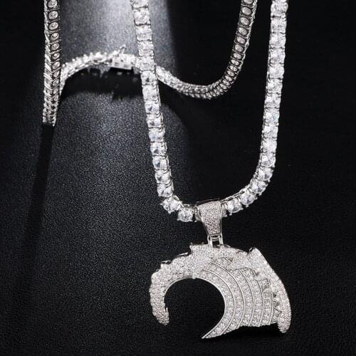 D&Z The Great Wave Iced Out Pendant Necklace Mens/Women Colorful Zirconia Hip Hop Gold Color Charm Chains Jewelry Gift