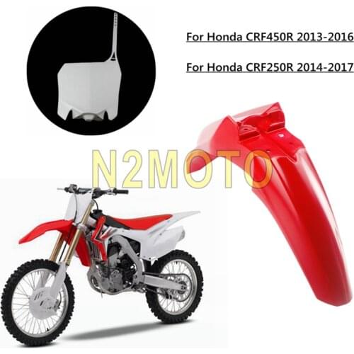 Front Fenders + Motorcycle Dirt Bike Front Number Plate Plastic Cover For For Honda CRF450R 13-16 CRF250R 14-17 Motocross Enduro