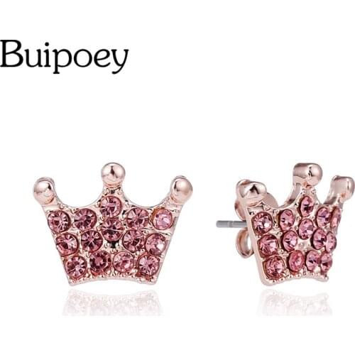 Buipoey Fashion Rose Gold Crown Earring For Women Girl Original Balloon Magnolia Flowers Crystal Earring Simple Jewelry Gift