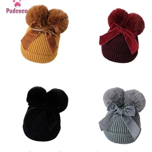Children Beanie Cap Infant Bonnet Casquette Enfant Stuff Double Pompom Hat Winter Knitted Kids Baby Girl Hat Baby Warm Thicker