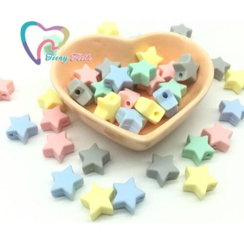 Teeny Teeth 30 PCS Candy Pink & Blue & Mint Silicone Beads Star Shape Food Grade BPA Free Eco-friendly Beads For DIY Jewelry