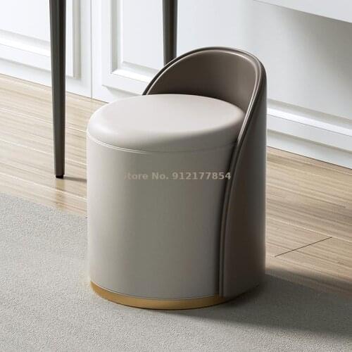 Nordic dressing table stool round stool bedroom modern living room simple light luxury makeup chair net red ins chair leather