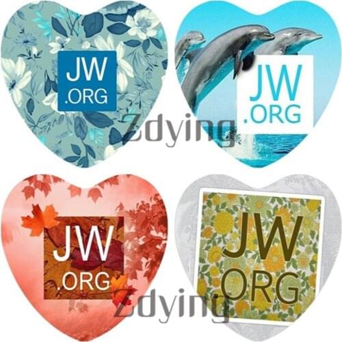 10pcs 25mm Heart Shape JW.org Glass Cabochon Jehovahs Witnesses Art Picture Beads Demo Flat Back DIY Pendant Jewelry Findings