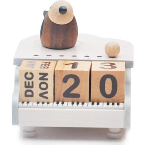 Kawaii Little bird DIY Perpetual Calendar Wooden Piano shape Spin Music Box Decoration Creative Valentines Day gift for girl