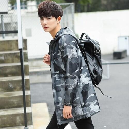 New Style Men Windbreaker Youth Long Trench Coats Hooded Casual Zipper Windbreaker Jackets Coat Hooded Trench Fashion Jacket Men