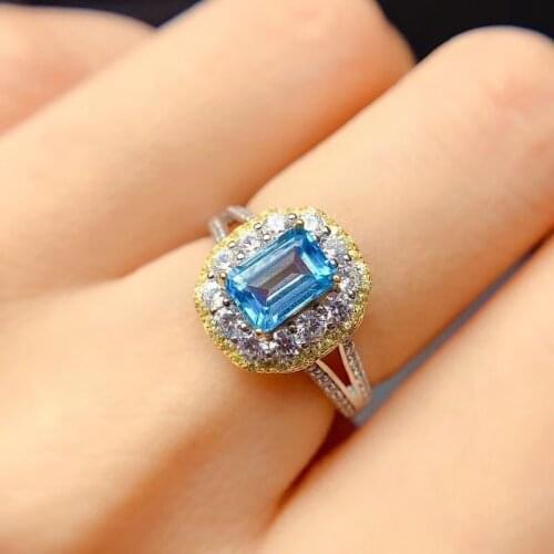CoLife Jewelry Vintage Gemstone Ring for Party 5mm*7mm Natural Blue Topaz Silver Ring 925 Silver Topaz Jewelry Gift for Woman