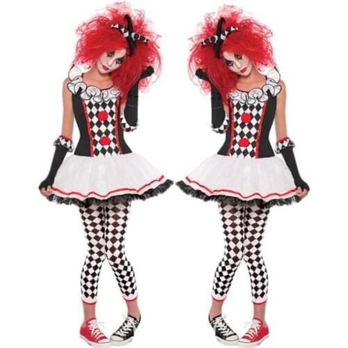 Classic Harley Costume Halloween Quinn Clown Jester Cosplay Party Outfit