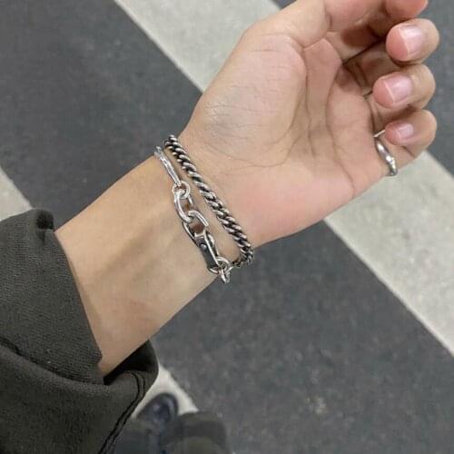Vintage Dark Wind Lock Hook Crude Bracelets Bangle For Women Couple New Fashion Trend Creativity Jewelry Birthday Present B155