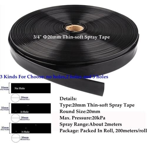 100~25m 3/4" Φ20mm Thin-Soft Spray Tape Micro Irrigation Hose Crops Irrigation Sprinkler Greenhouse Watering Hose with 2/3 Holes