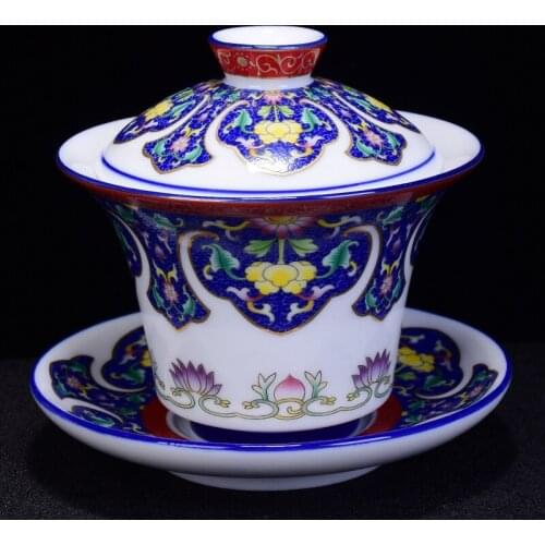 150ml Retro Handmade Ceramics Gaiwan Jingdezhen Exquisite Enamel Color Tea Bowl Hand-painted Tea Set Travel Teaware Drinkware