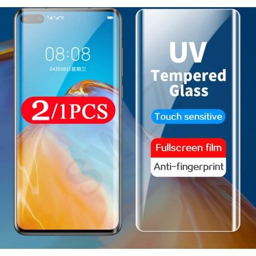 2/1Pcs 9D full cover UV tempered glass for Huawei nova 7 8 mate 20 30 40 P30 P40 pro plus phone screen protector protective film