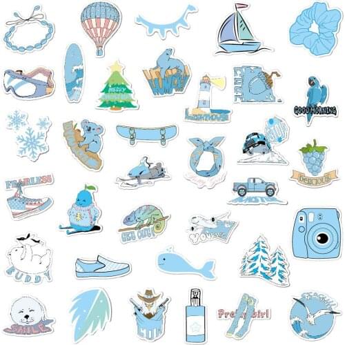 35pcs/SET Blue Theme Sticker Waterproof fit Car Laptop Skateboard Surfboard Luggage Bicycle Kids Toy Home Decor