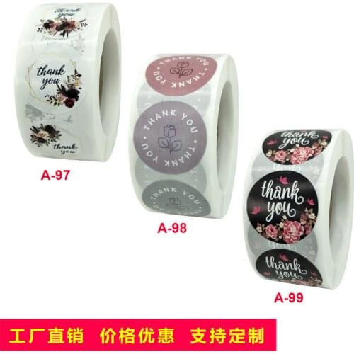 500pcs/25mm Flower Heart Shape Thank You Handmade Kraft Paper Sticker Round Baking Sticker Wedding Decoration Party Stationery