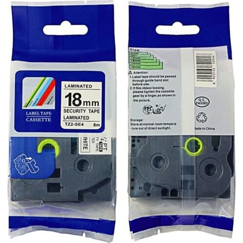 Free shipping TZ-SE4 3/4" 18mm*8m black on white TZ laminated security label tape cassette TZ TAPE tze-se4
