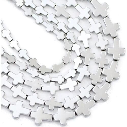 Silvers Cross Jesus Hematite Natural Stone 6x8/8x10MM Spacer Loose Beads For Jewelry Making Diy Bracelets Necklace Accessories