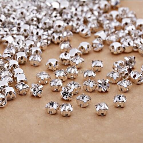 SS16 4.0mm 288pcs/lot Silver Plating Crystal Clear Color Rhinestone Beads, Sew On Rhinestones Spacer Beads for Garment Jewelry