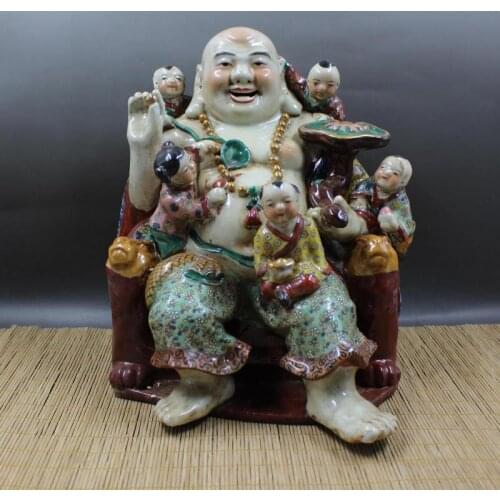 AntiqueQingDynasty porcelain statue,Pastel colored five son buddha sculpture,Home Decoration collection&Adornment,Free shipping
