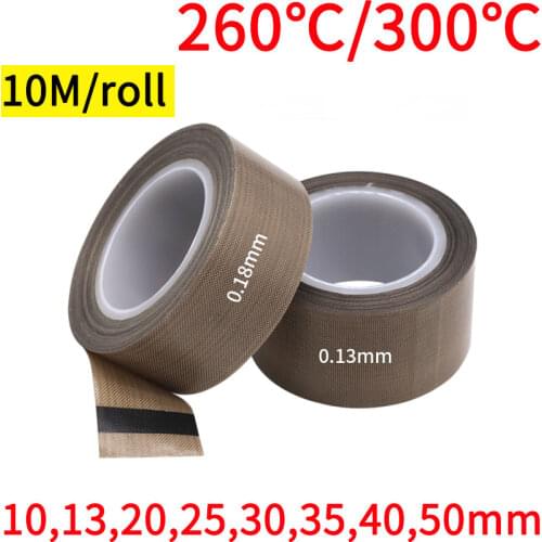 10 13 20 25 30 50 x 0.13mm PTFE Adhesive Cloth Insulated Vacuum Seal Machine High Temperature Resistant Electric PTFE Tape 10m