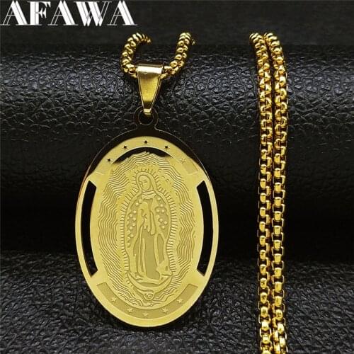 Catholic The Virgin Mary Stainless Steel Chain Necklaces Gold Color Long Necklaces Women/Men Jewelry collana catena N1222S01