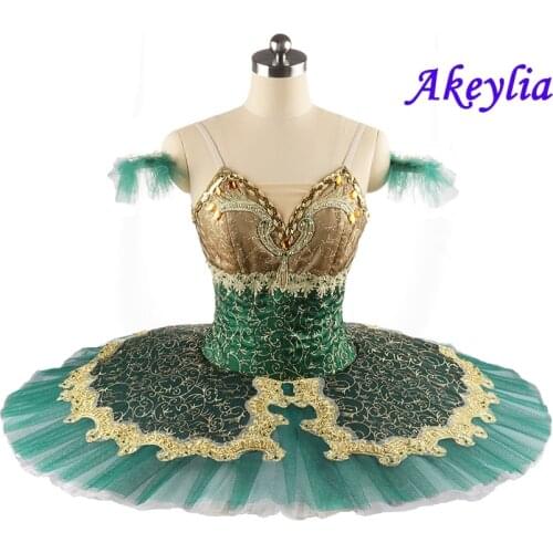 Soloist Esmeralda YAGP Classical Pancake Tutu professional Ballet Dress green gold handmade red Adult Ballet Dress Tutu For Girl