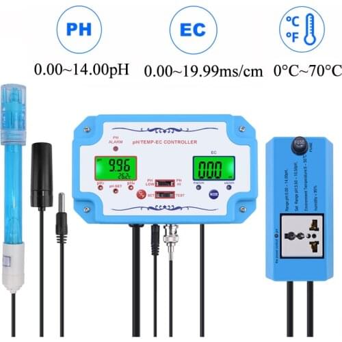 Professional PH Controller 3 in 1 Online PH EC TEMP Monitor Meter High Precision Water Quality Tester for Aquarium Hydroponics