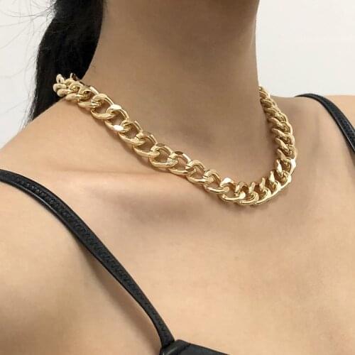 Punk Miami Cuban Choker Necklace Collar Statement Hip Hop Big Chunky Aluminum Gold Color Thick Chain Necklace for Women Jewelry
