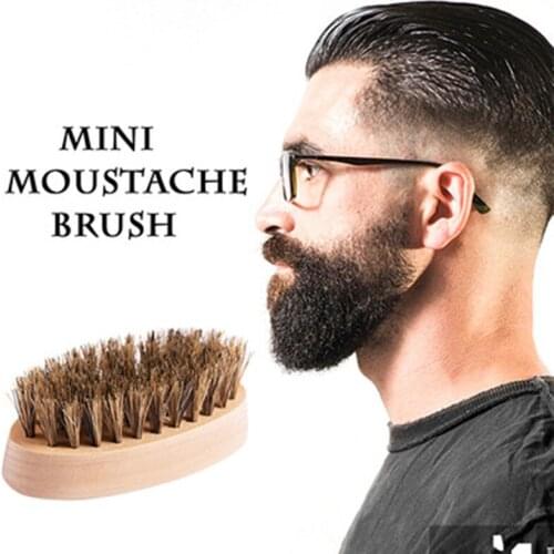 Mini Small Oval Wood Handle Black Bristle Beard Brush , Great for Grooming Beards and Mustaches