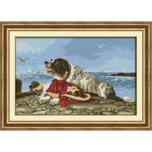 Oneroom Guard dog girl Painting Counted Cross Stitch 11CT 14CT Cross Stitch Set animals Cross-stitch Kit Embroidery Needlework