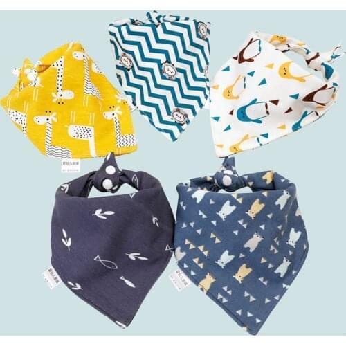 Baby Bib Soft Cotton Baby Drool Bibs Cute Triangle Scarf Comfortable Drooling and Teething 5 Pcs Towel Saliva Towel for Newborn