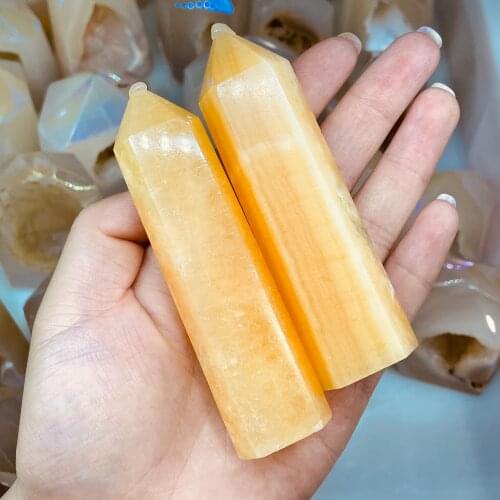 Natural Yellow Jelly Jade Healing Obelisk Quartz Wand Home Decor Energy Stone gift