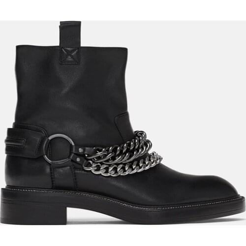 2021 Autumn And Winter New Net Red Chain Thick Heel Knight Boots Womens British Heavy Soled Locomotive Short Boots Shoes Woman