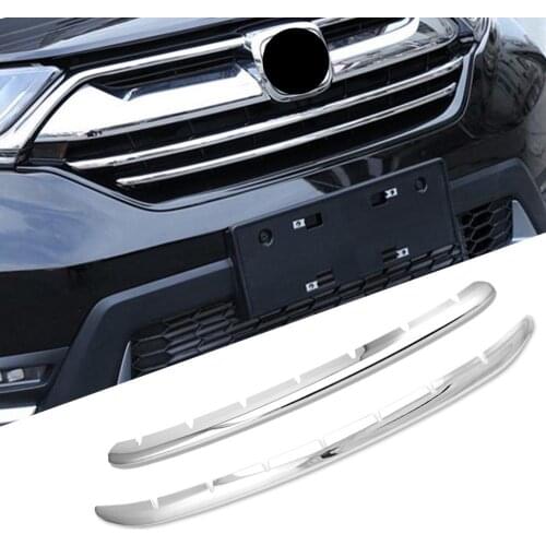 Pcmos 2020 2Pcs Chrome Front Mesh Hood Bumper Grill Strip For Honda CRV CR-V 2017 2018 Exterior Parts Chromium Styling Stickers