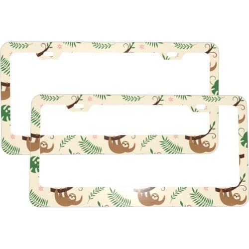Personalized License Plate Cute Cartoon Sloth Plush Frame Metal Aluminum Plate Cover Car Tag Holder For Women Men Auto Decor