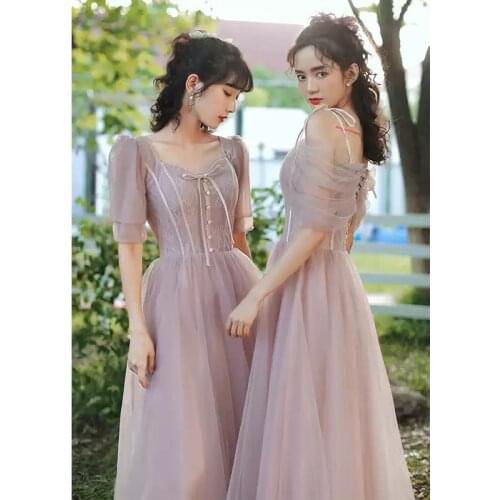 Bridesmaids Dress Illusion Short V-Neck Embroidery Pleat A-Line Button Lace Tulle Spaghetti Straps Women Wedding Party Gown E624