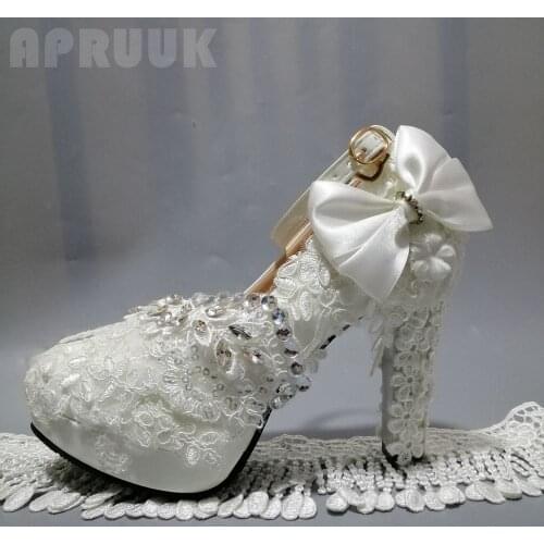 LUXURY handmade lace wedding pumps shoes woman platforms super high 11cm heeled ankle straps bridal party proms dress sexy shoes