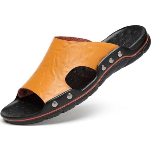 Sandals Shoes For Men Big Foot Slippers Summer Breathable Genuine Leather Deadlift Driving Beach Dad Outdoor Soft Soled Slides