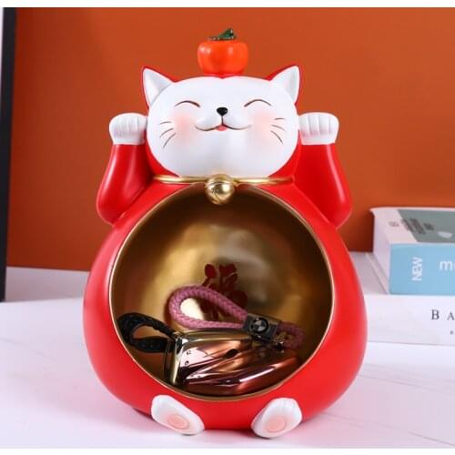 Lucky Cat Ornaments Fortune Cat Living Room Home Decoration Entrance Key Storage Ornaments Gift Statuette Storage Jar Fruit Dish