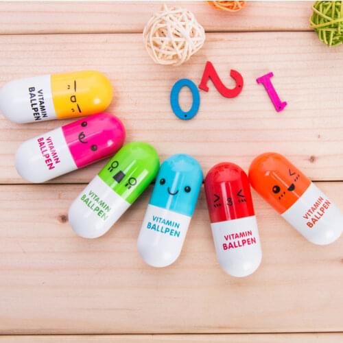 Mini Retractable Ballpoint Pen, 0.5mm Refill, Blue Ink, Cartoon Pill Shape Smiling Face Ballpoint Pen Stationery Student Gift