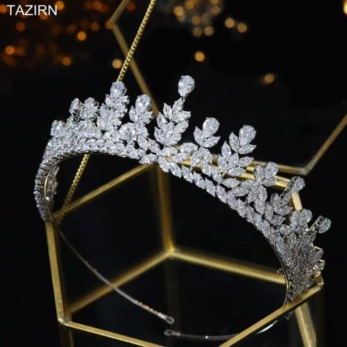 Trendy CZ Tiaras Cubic Zirconia Wedding Bridal Crowns Birthday Headwear Bridal Sweet 16 Headpiece Women Party Hair Accessories