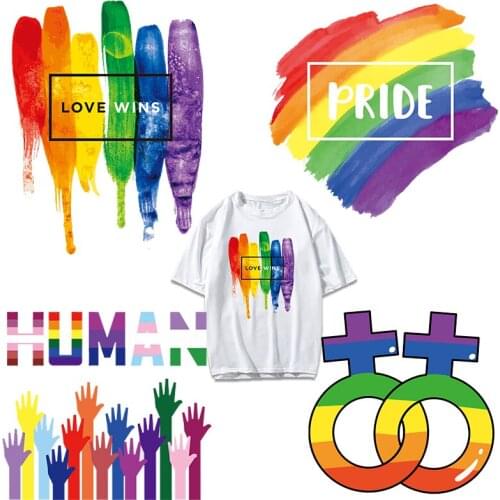 Vinyl LGBT Stripe Heat Transfer Patches on Clothes Equal love Patch Iron on Transfers For Clothing Stickers for Clothes Applique