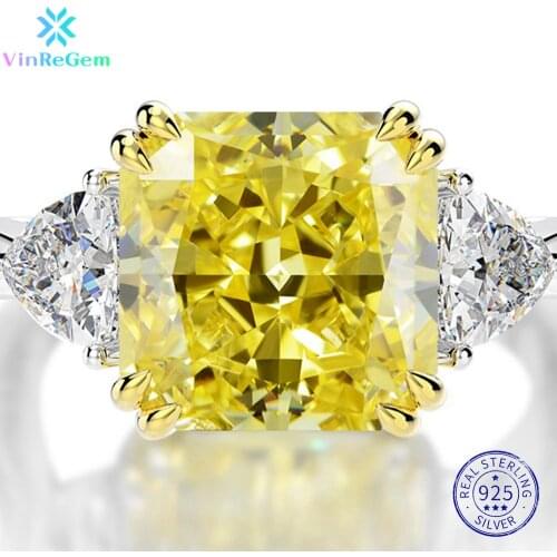 Vinregem 100% 925 Sterling Silver Created Moissanite Citrine Sapphire Gemstone Wedding Engagement Rings Fine Jewelry Wholesale