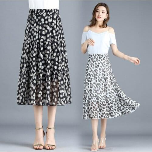 Little Daisy A-line Skirts Mid-length Chiffon Midi Skirt Spring & Summer 2021 New High-waist Floral Printed Skirt BSQ457