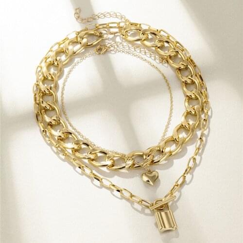 Chain on The Neck Punk Choker Hip Hop Necklace Set Key Lock Pendant Link Chain Choker Necklace for Women Goth Necklaces Jewelry