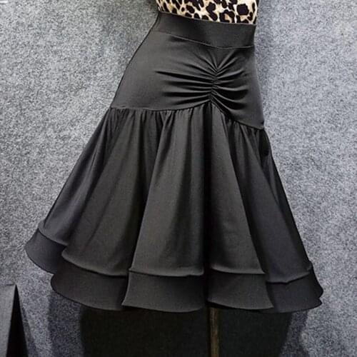 Black Wrinkle Lotus Design Women Latin Dance Skirt Latin Dancing Skirt Cloth Samba Tango Chacha Dancing Performamnce W334B