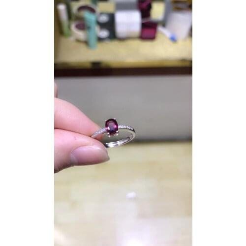 Natural red garnet Elegant simple round Ring S925 Silver Natural red pyrope Ring Women girl party wedding gift Ring Jewelry