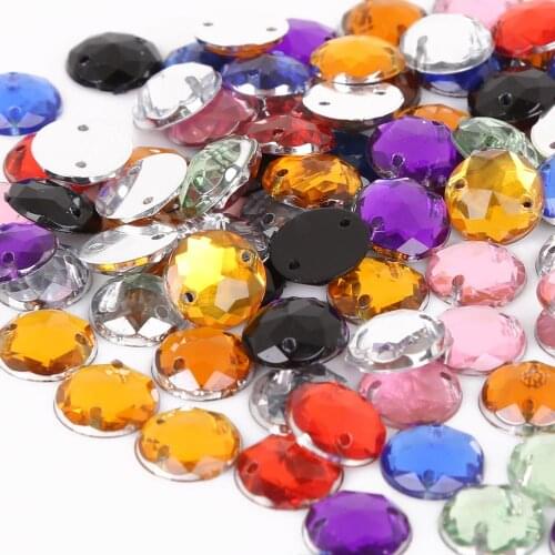 100pcs/lot 10mm Crystal Flatback Beads Round Acrylic Beads Two Holes Loose Beads For DIY Jewelry Making Needlework Accessories
