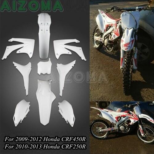 9pcs White Motocross Body Fairing Covers Case Kit For Honda CRF 250/450 R 2009-2013 Enduro Full Fender Guard Panels Protection