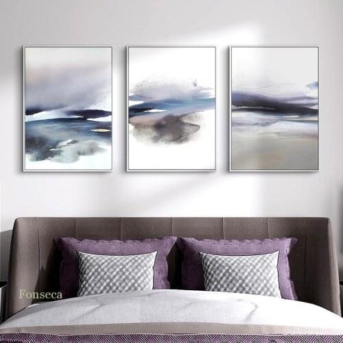 Nordic Ink Canvas Printing Abstract Blue Poster and Print Modern Wall Art Unframed Decorative Picture for Living Room Bedroom