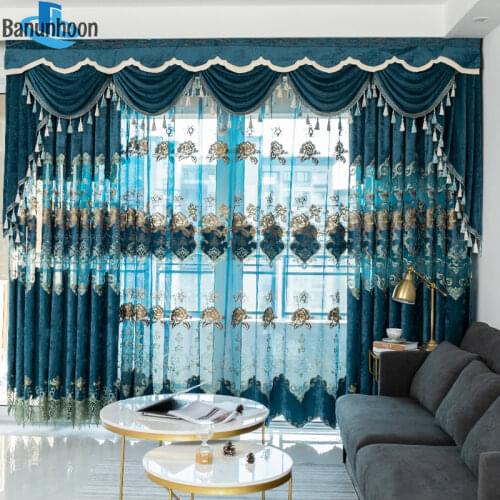 European Velvet Curtains Embroidery Chenille Bedroom Valance For Living Room Tulle Curtain Valance Window Decorate